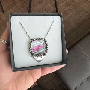 Sterling Silver Artisan Moonspinner Faceted Fluorite Pendant Necklace